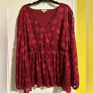 Red Floral Maurices Blouse